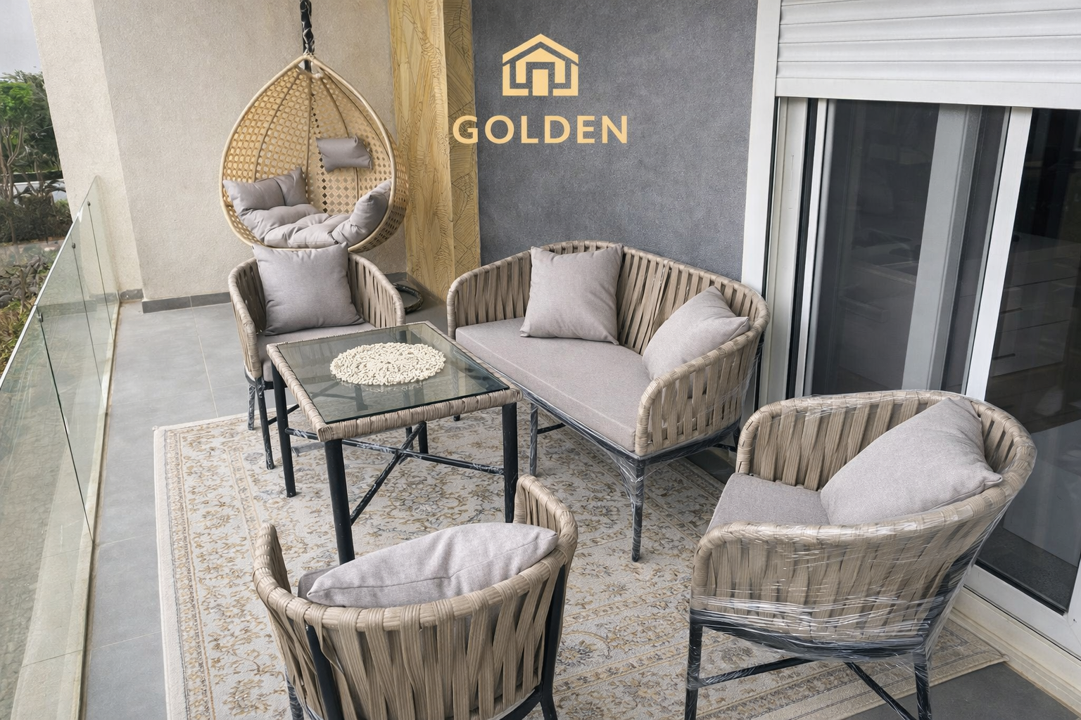 طقم جلسة خارجي فاخر + مرجيحة – تصميم مودرن Premium (شريط مستورد)